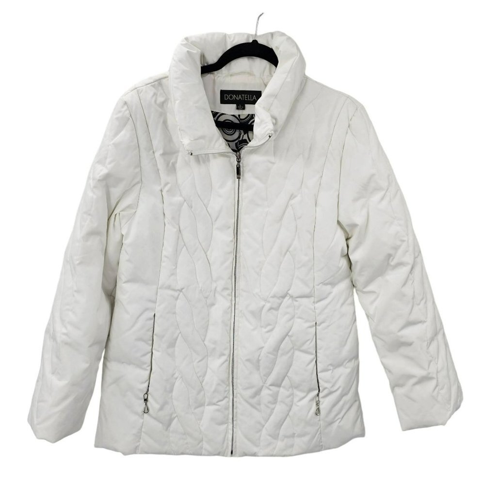 Donatella White Puffer Coat Womens Large Quilted Puffer Jacket